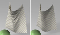 Simulated cloth sheets interacting with balls